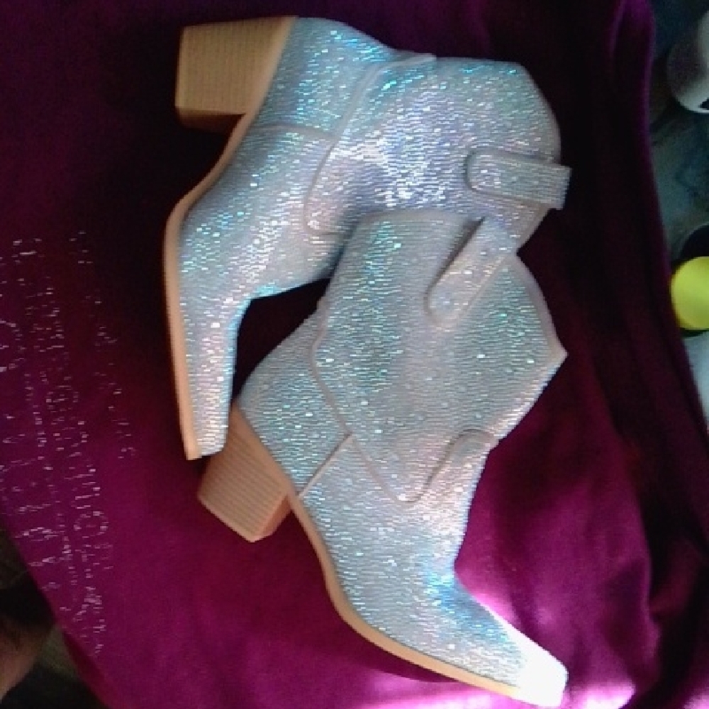 Glittery Silver Ankle Boots